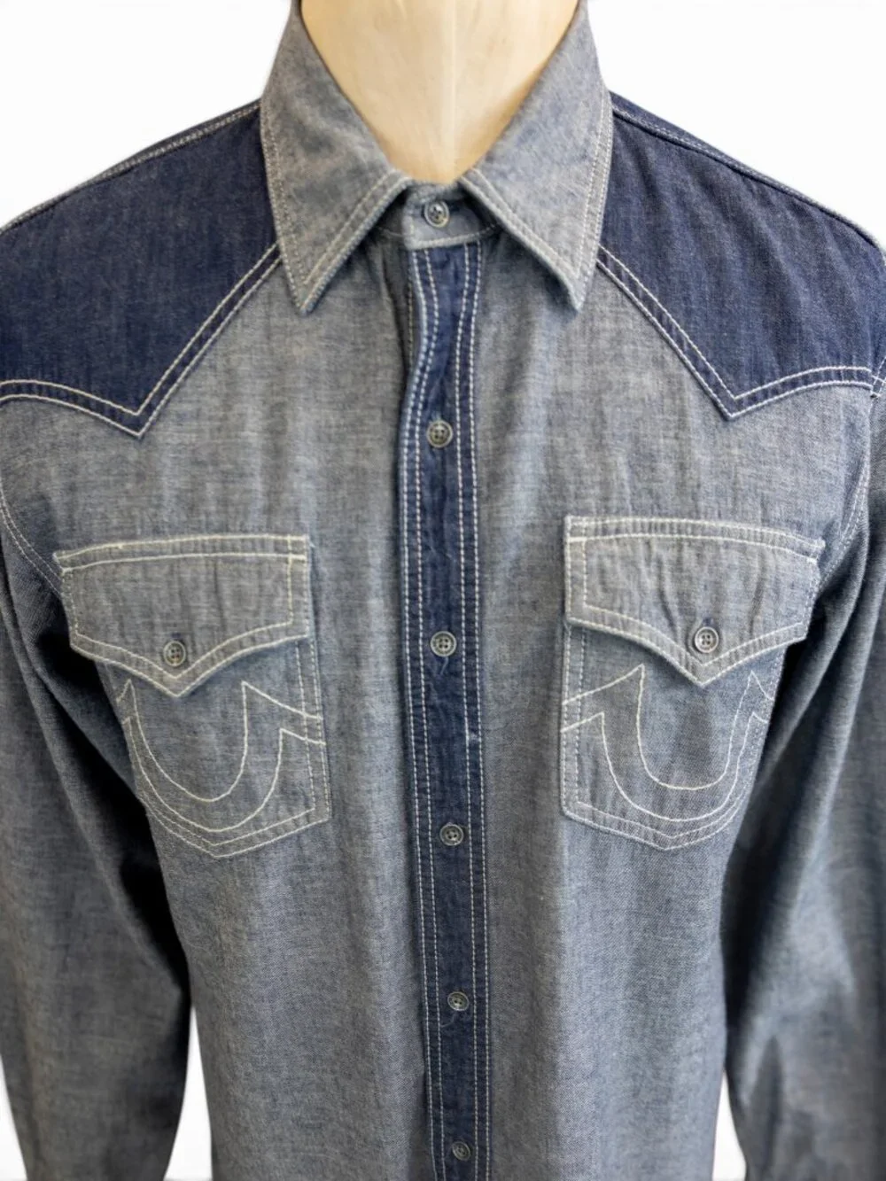 True Religion Denim Western Shirt 2XL | Two-Tone Snap Front Cowboy Shirt